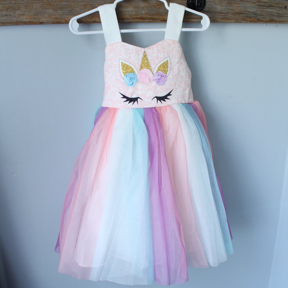 Shein Size 2-3Y Rainbow Unicorn party Dress Tulle